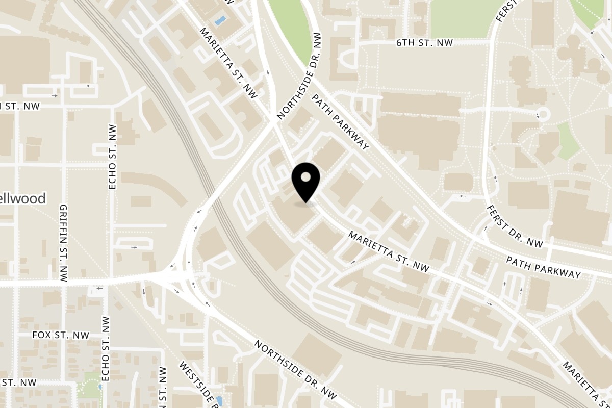 Map showing the location of Al Dente Pasta & Pizza on 800 Marietta St NW Suite B in Atlanta